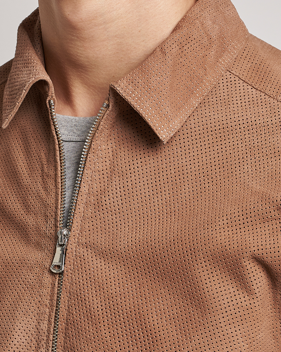 Hombres | Abrigos y chaquetas | J.Lindeberg | Jonah Perforated Suede Overshirt Tiger Brown