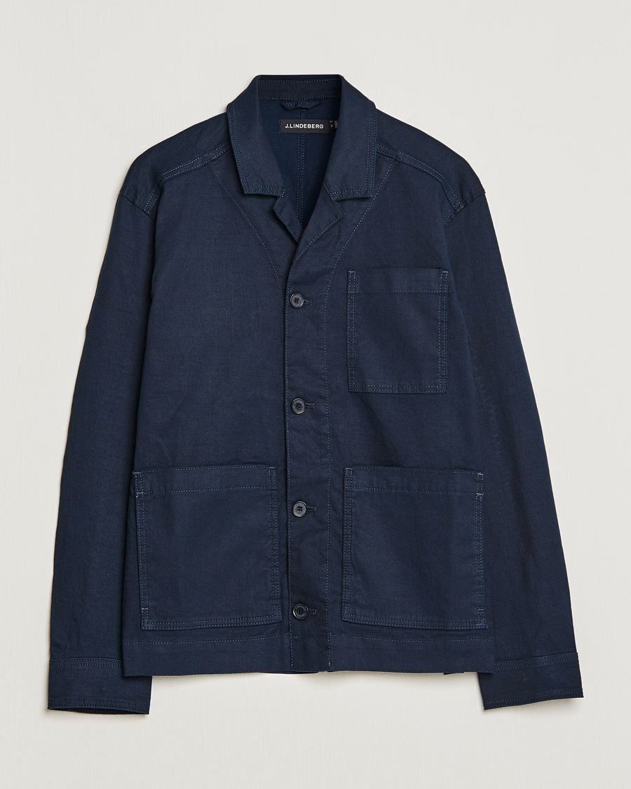 Hombres | Camisas | J.Lindeberg | Errol Linen/Cotton Workwear Overshirt Navy