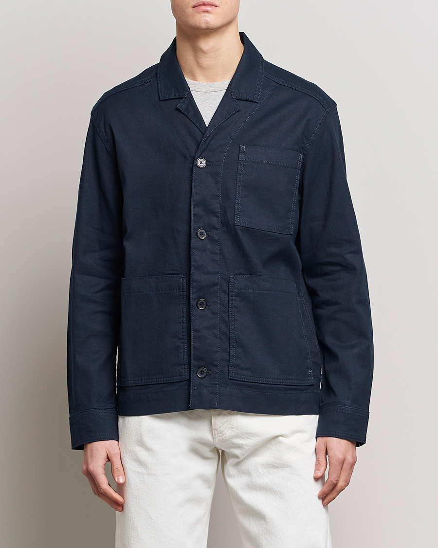 Hombres | Camisas | J.Lindeberg | Errol Linen/Cotton Workwear Overshirt Navy