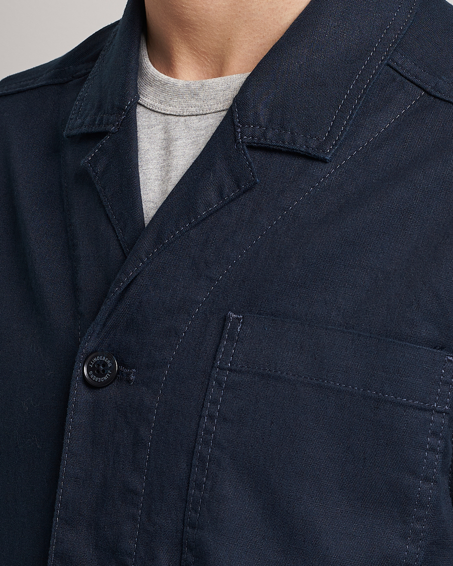 Hombres | Camisas | J.Lindeberg | Errol Linen/Cotton Workwear Overshirt Navy