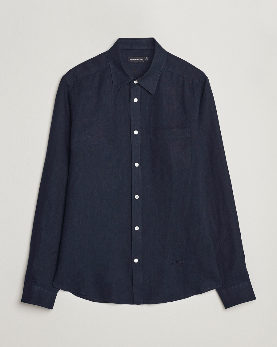 Hombres | Camisas | J.Lindeberg | Slim Fit Clean Linen Shirt Navy