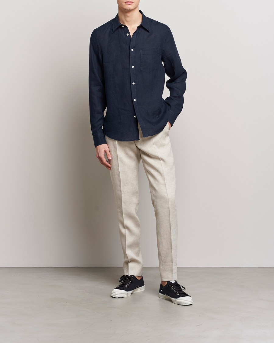 Hombres | Camisas | J.Lindeberg | Slim Fit Clean Linen Shirt Navy