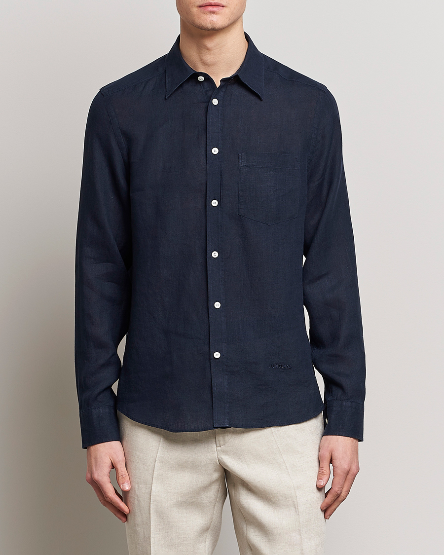 Hombres | Camisas | J.Lindeberg | Slim Fit Clean Linen Shirt Navy