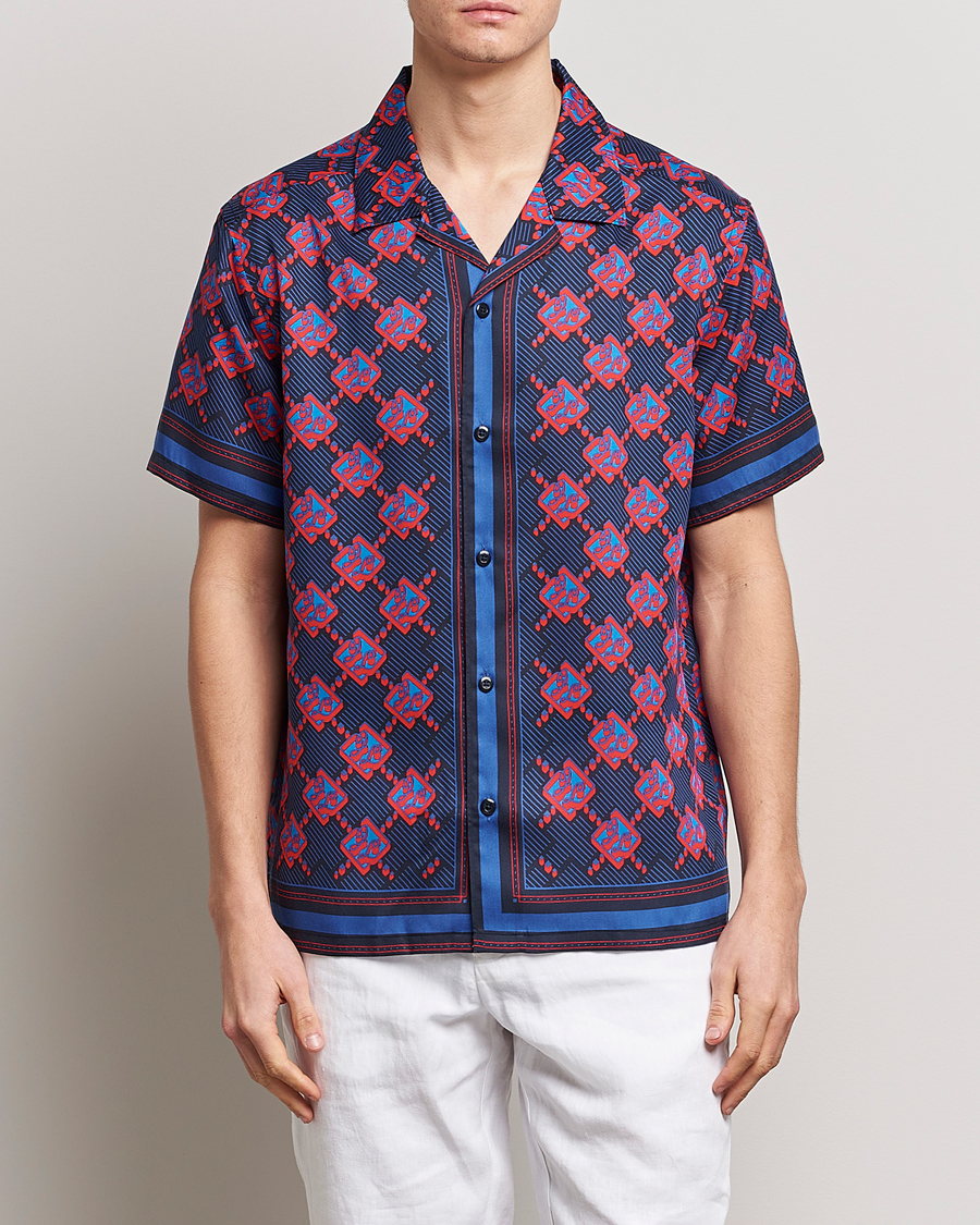 Hombres | Camisas | J.Lindeberg | Elio Diamond JL Print Short Sleev Lyocell Shirt Navy