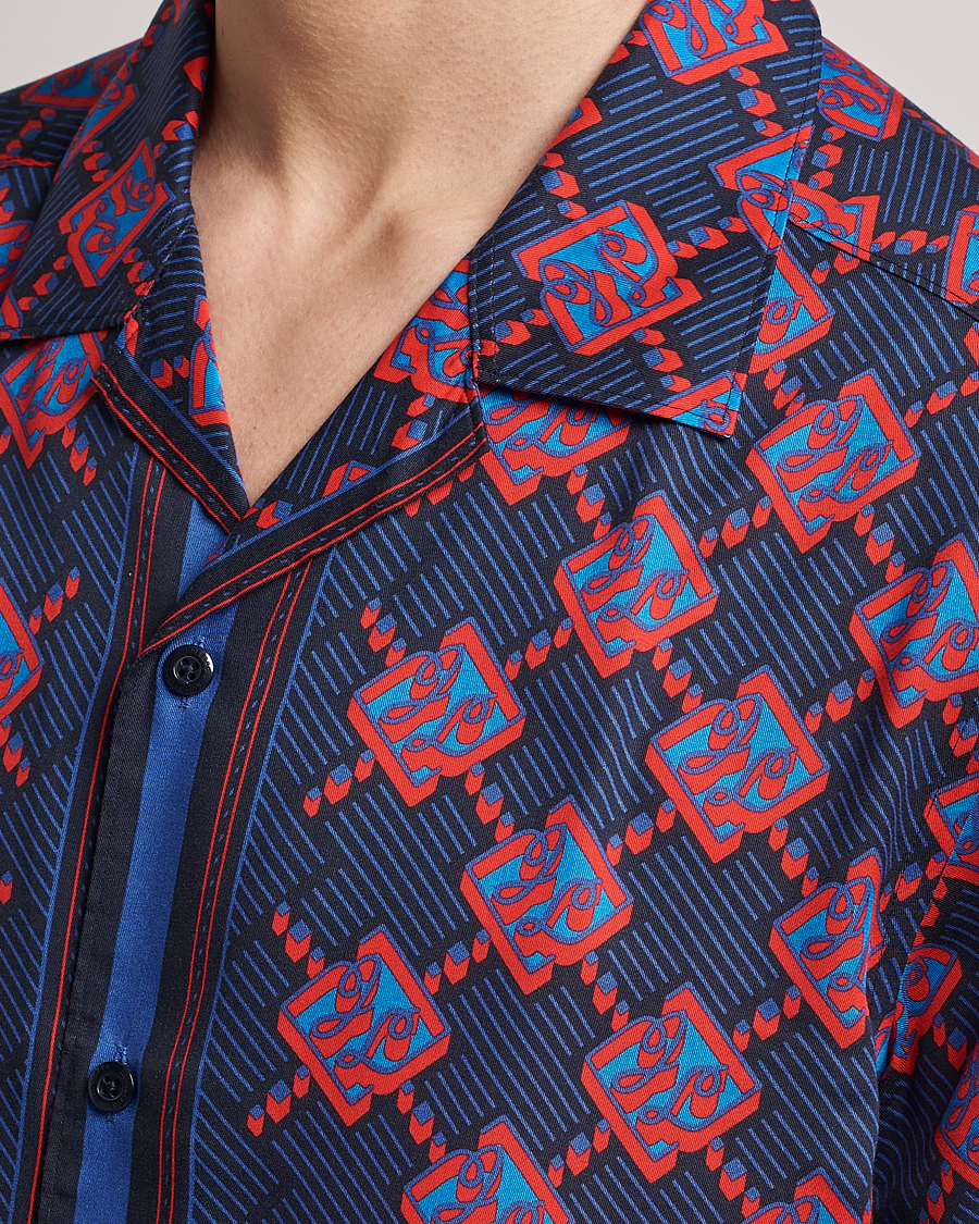 Hombres | Camisas | J.Lindeberg | Elio Diamond JL Print Short Sleev Lyocell Shirt Navy