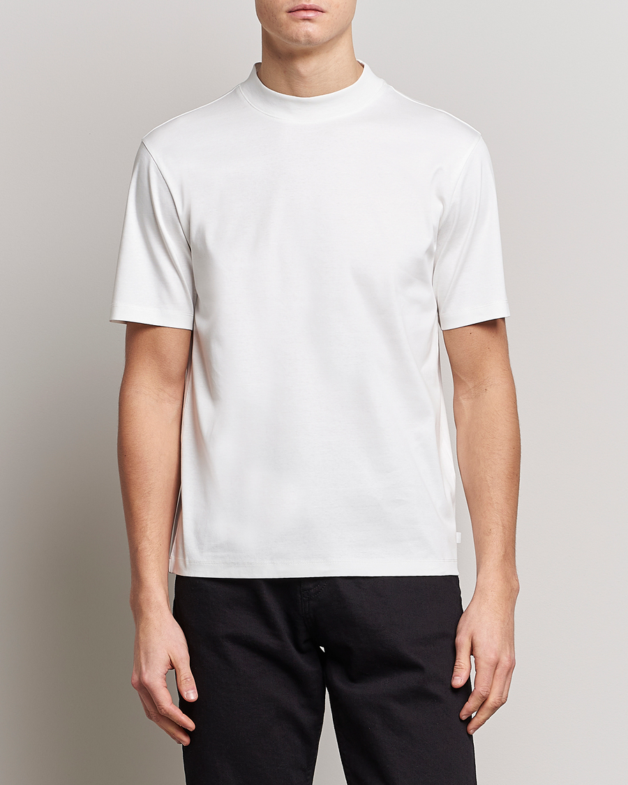 Hombres | Camisetas de manga corta | J.Lindeberg | Ace Mock Neck Mercerized Cotton T-Shirt White