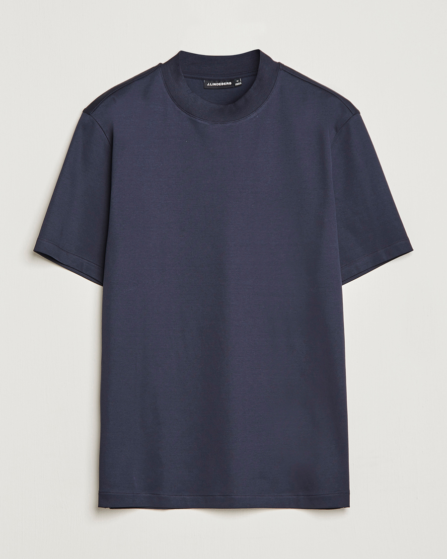 Hombres | Camisetas | J.Lindeberg | Ace Mock Neck Mercerized Cotton T-Shirt Navy