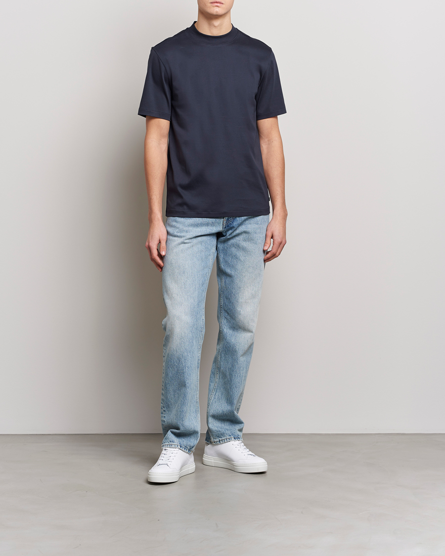 Hombres | Camisetas | J.Lindeberg | Ace Mock Neck Mercerized Cotton T-Shirt Navy