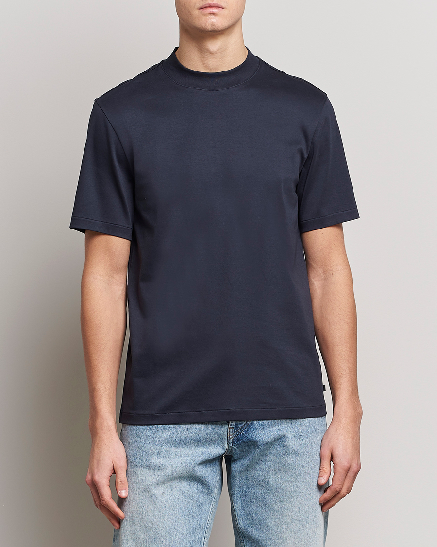 Hombres | Camisetas | J.Lindeberg | Ace Mock Neck Mercerized Cotton T-Shirt Navy