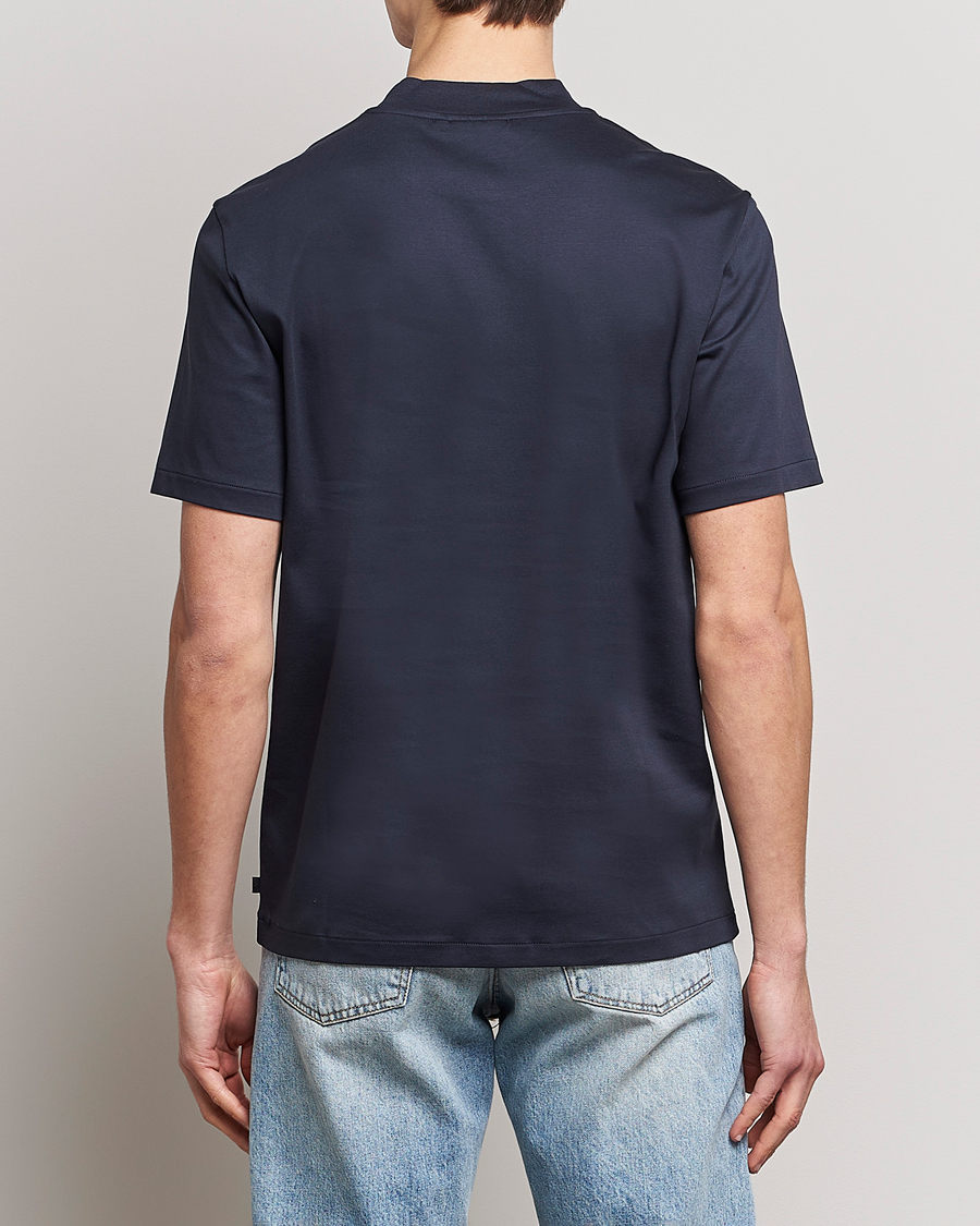 Hombres | Camisetas | J.Lindeberg | Ace Mock Neck Mercerized Cotton T-Shirt Navy