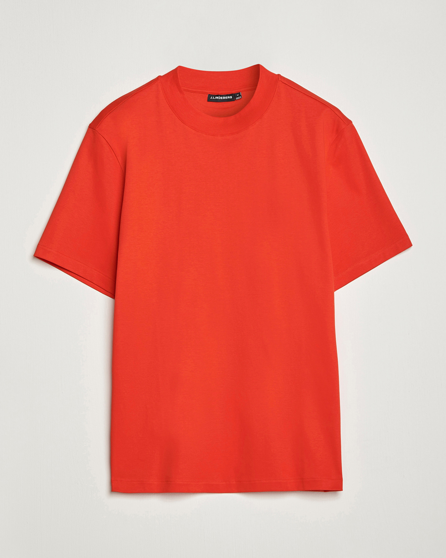 Hombres | Camisetas | J.Lindeberg | Ace Mock Neck Mercerized Cotton T-Shirt Fiery Red