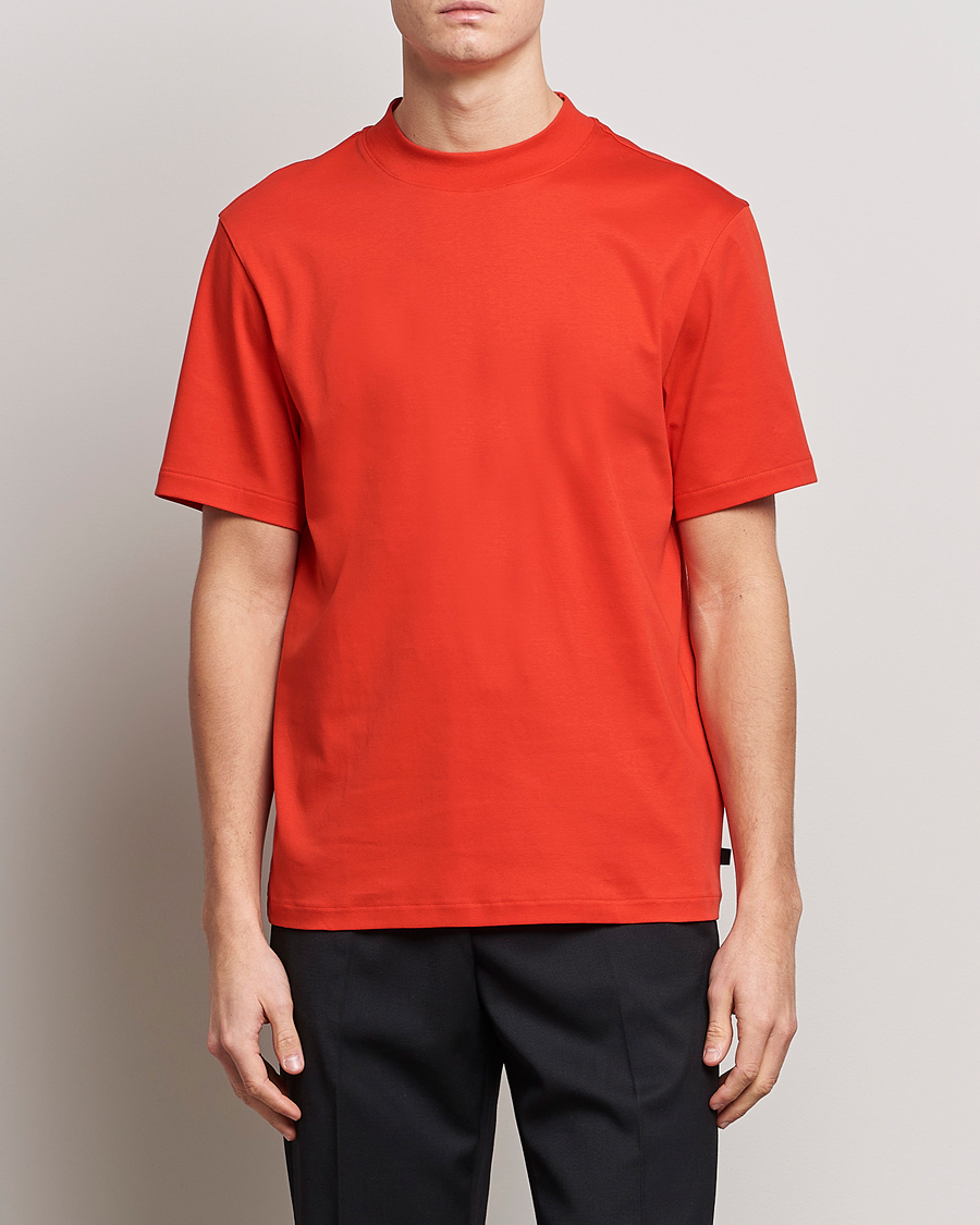 Hombres | Camisetas | J.Lindeberg | Ace Mock Neck Mercerized Cotton T-Shirt Fiery Red