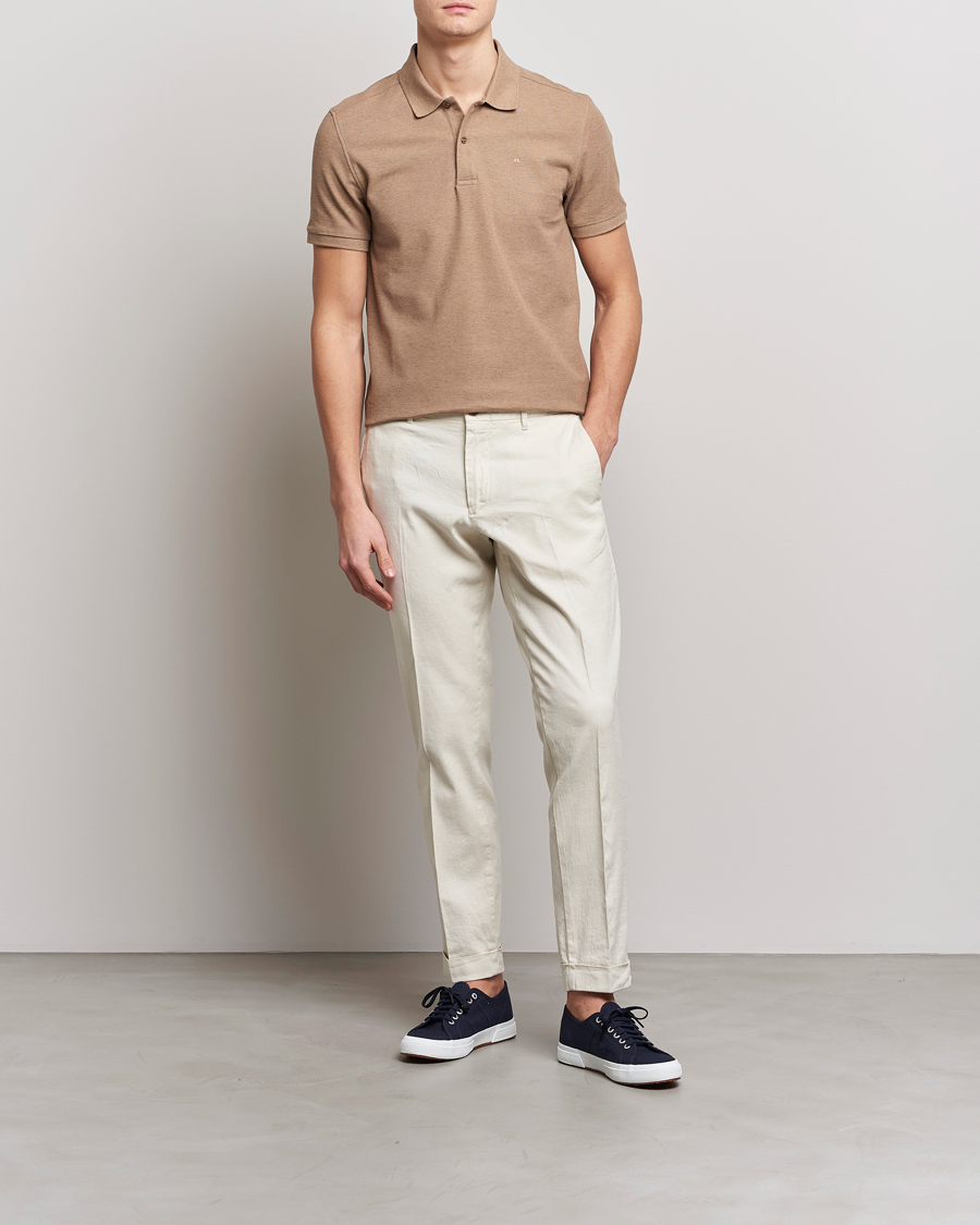 Hombres | Polos | J.Lindeberg | Troy Clean Polo Tiger Brown Melange