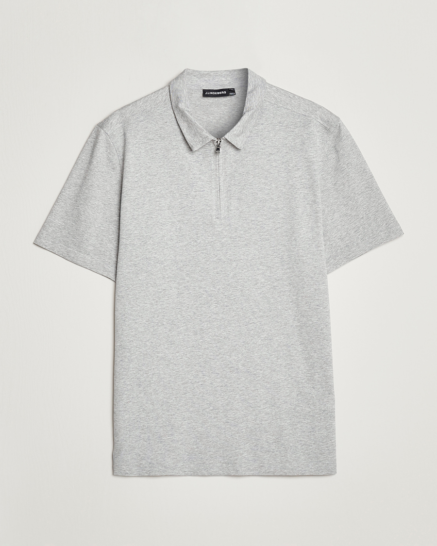 Hombres | Polos | J.Lindeberg | Asher Zip Mercerized Cotton Polo Light Grey Melange