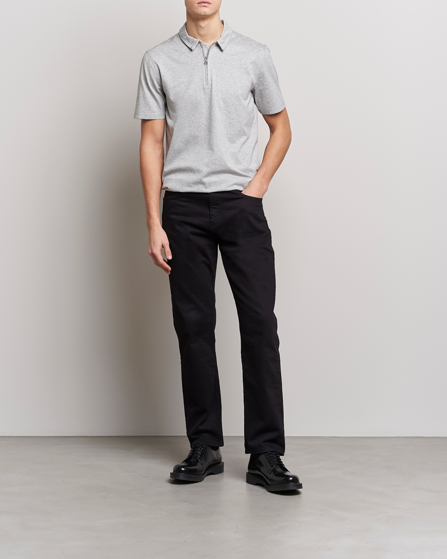 Hombres | Polos | J.Lindeberg | Asher Zip Mercerized Cotton Polo Light Grey Melange