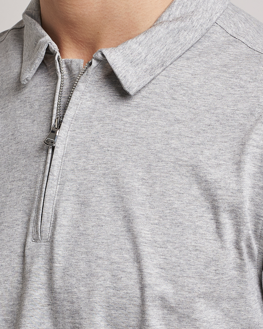 Hombres | Polos | J.Lindeberg | Asher Zip Mercerized Cotton Polo Light Grey Melange