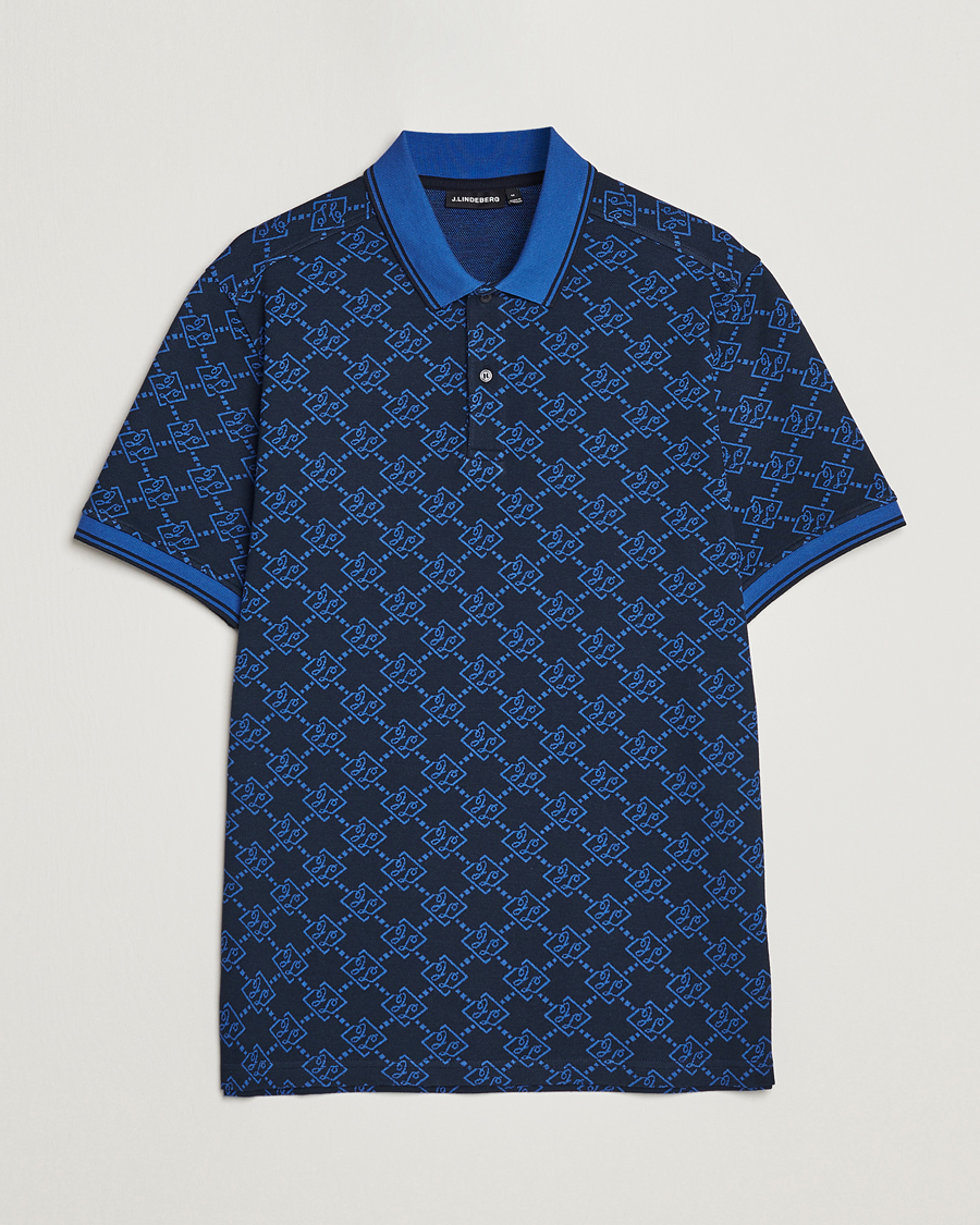 Hombres | Polos | J.Lindeberg | Deklan Organic Cotton Jacquard Polo Navy