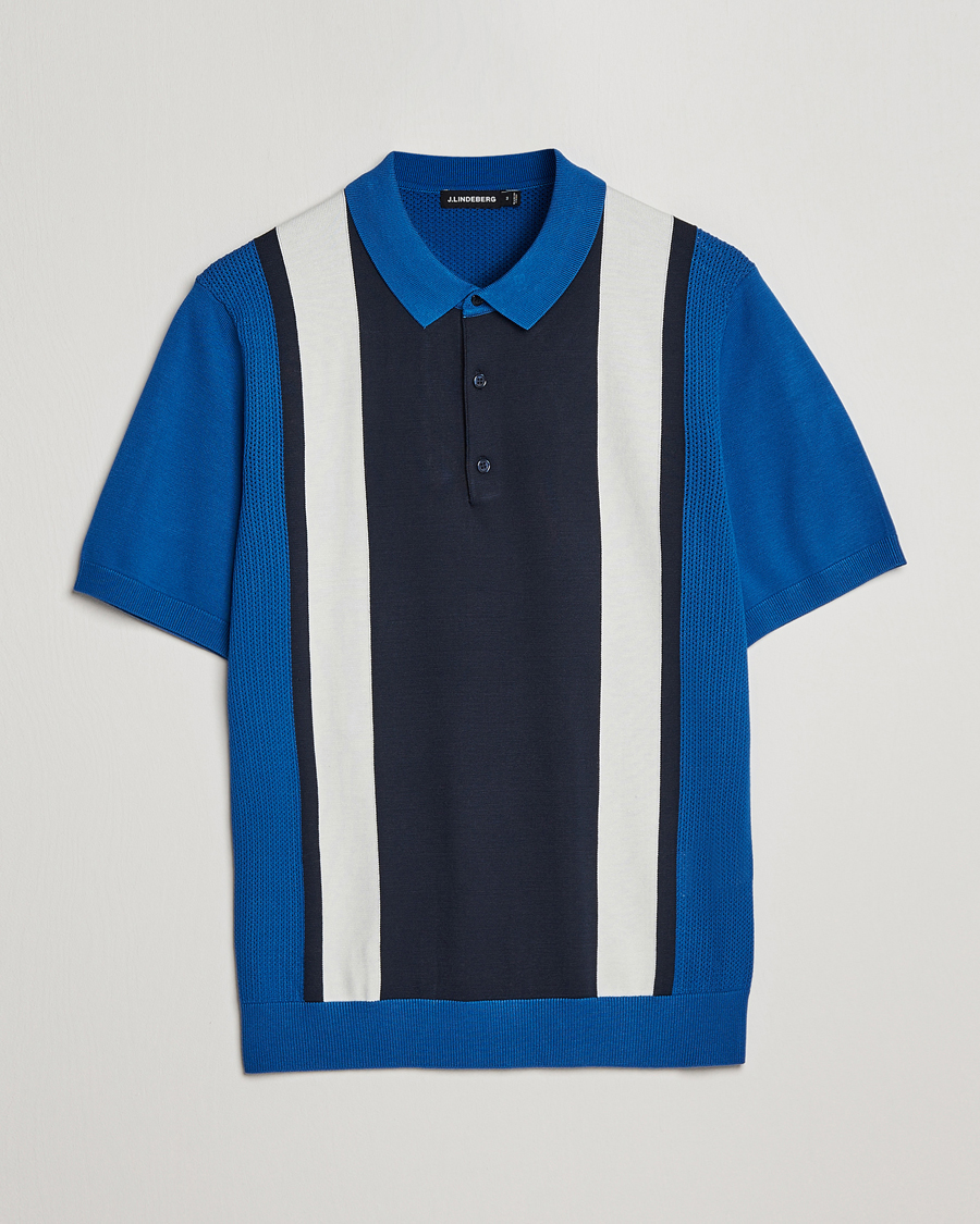 Hombres | Polos | J.Lindeberg | Rey Stripe Knitted Polo Navy