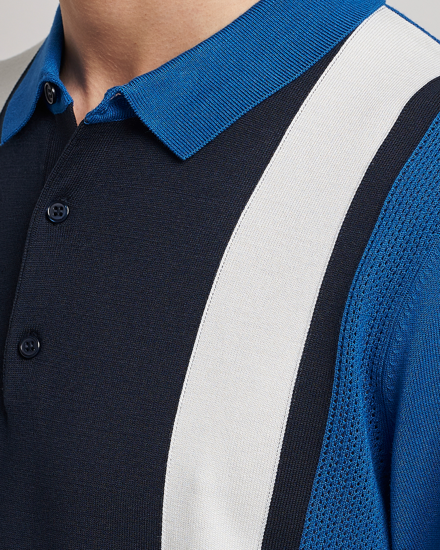 Hombres | Polos | J.Lindeberg | Rey Stripe Knitted Polo Navy