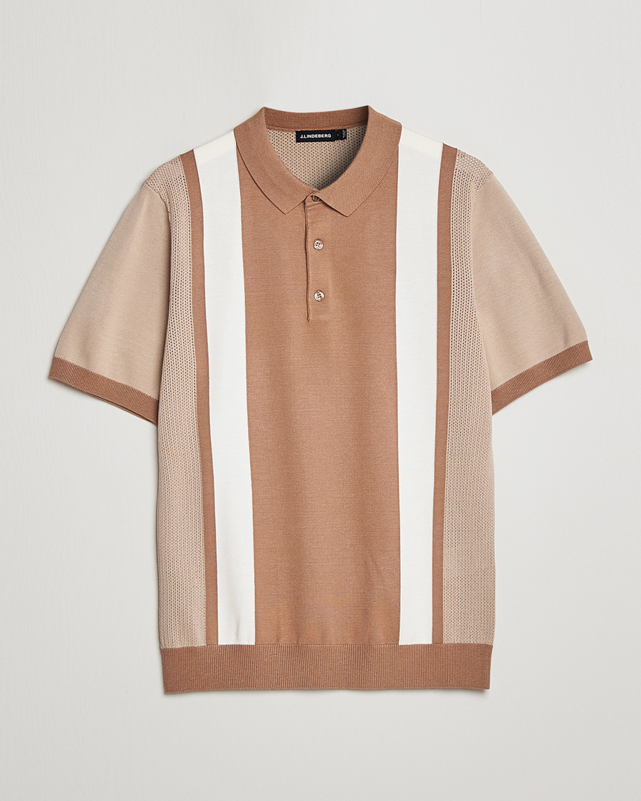 Hombres | Polos | J.Lindeberg | Rey Stripe Knitted Polo Tiger Brown
