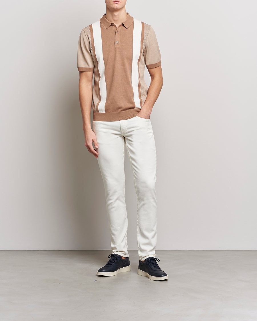 Hombres | Polos | J.Lindeberg | Rey Stripe Knitted Polo Tiger Brown