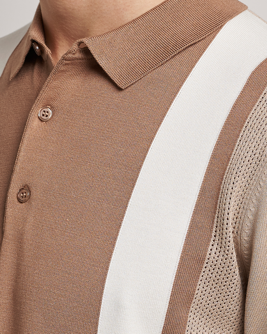 Hombres | Polos | J.Lindeberg | Rey Stripe Knitted Polo Tiger Brown