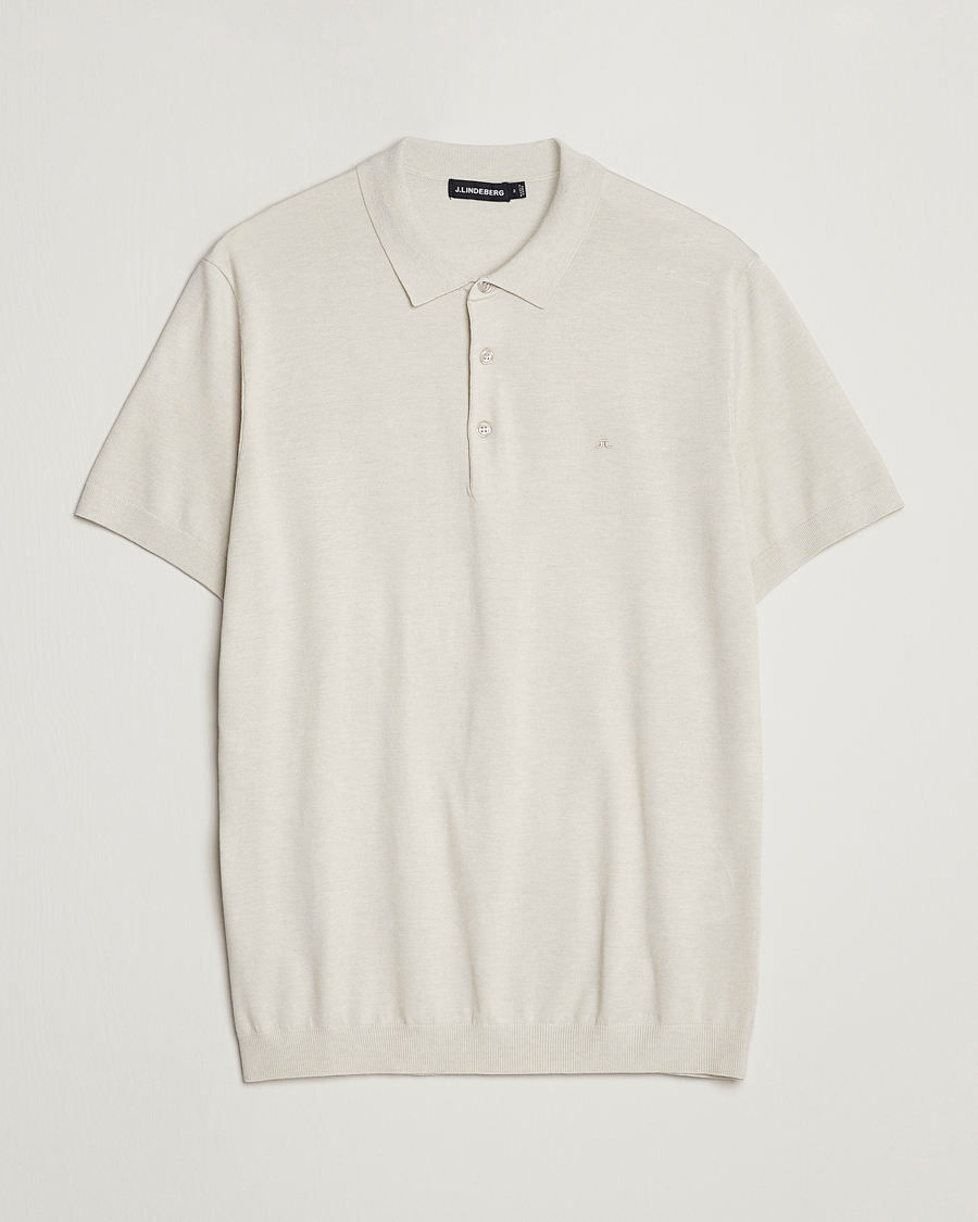 Hombres | Polos | J.Lindeberg | Ridge Rayon Silk Polo Light Grey Melange