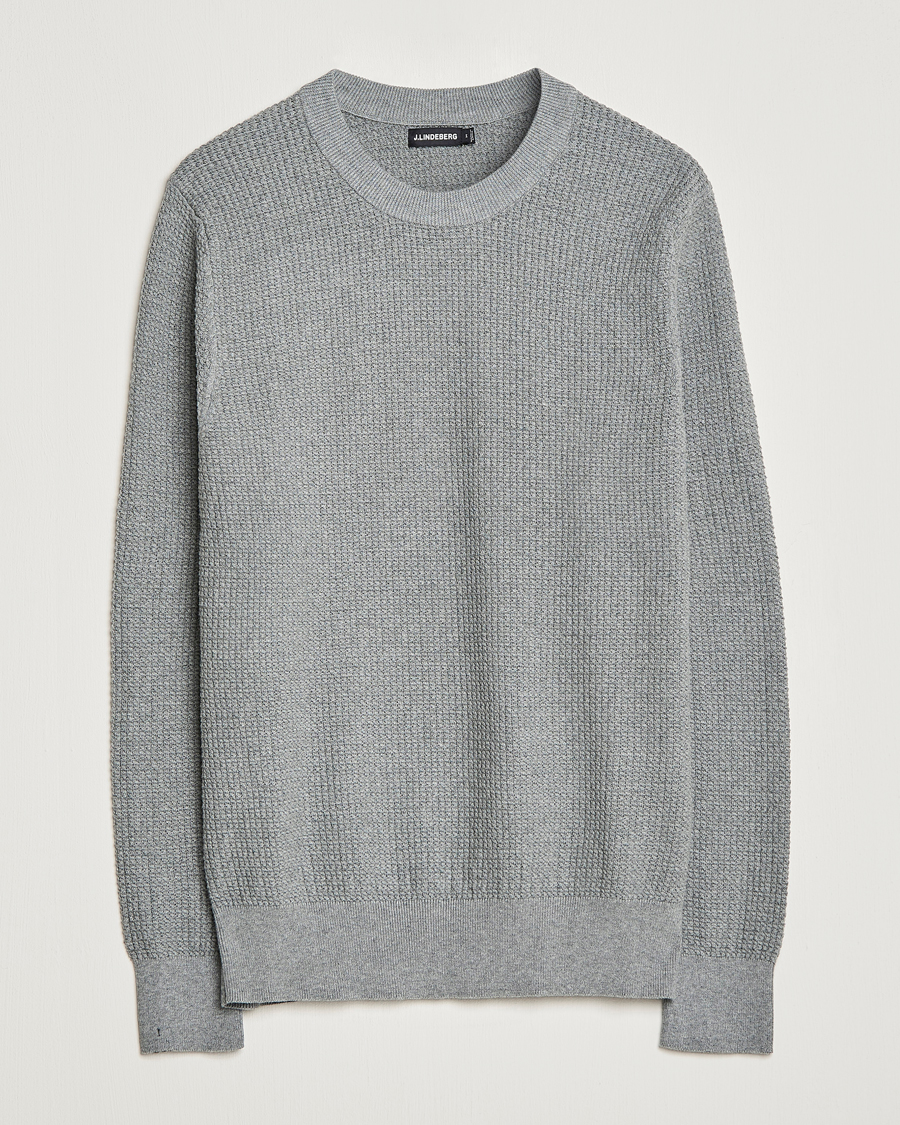 Hombres | Jerséis y prendas de punto | J.Lindeberg | Arthur Structure Organic Cotton Crew Neck Light Grey