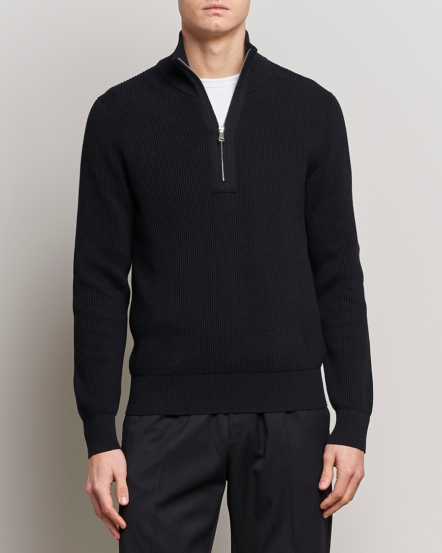 Hombres | Jerséis y prendas de punto | J.Lindeberg | Alex Half Zip Organic Cotton Sweater Black