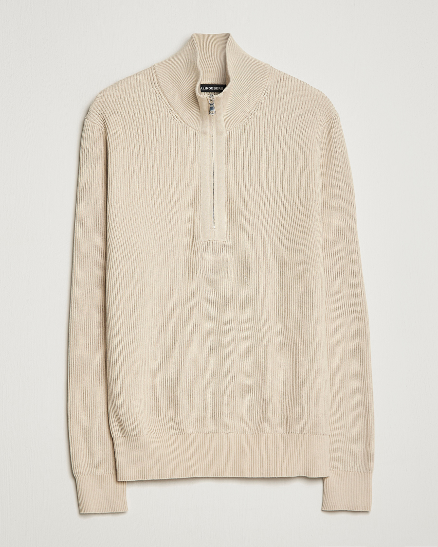 Hombres | Jerséis y prendas de punto | J.Lindeberg | Alex Half Zip Organic Cotton Sweater Turtledove