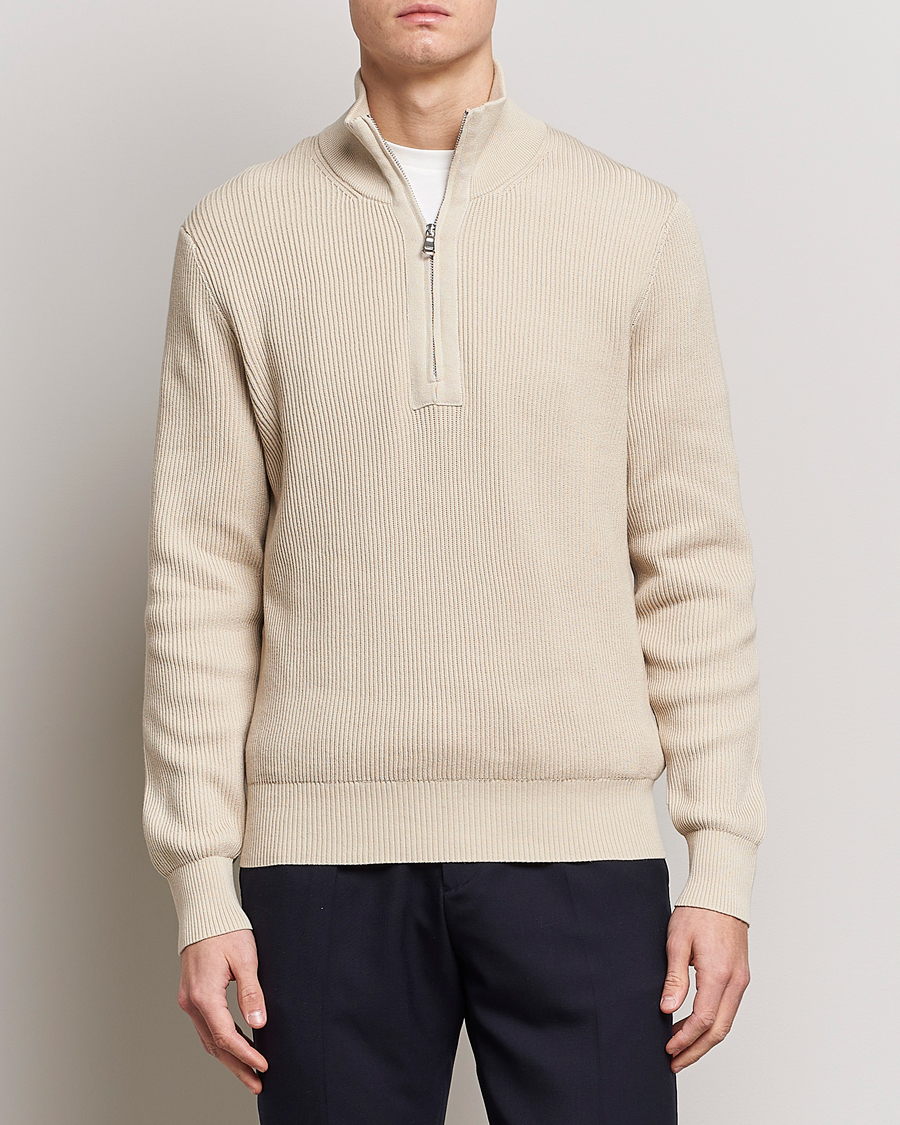 Hombres | Jerséis y prendas de punto | J.Lindeberg | Alex Half Zip Organic Cotton Sweater Turtledove
