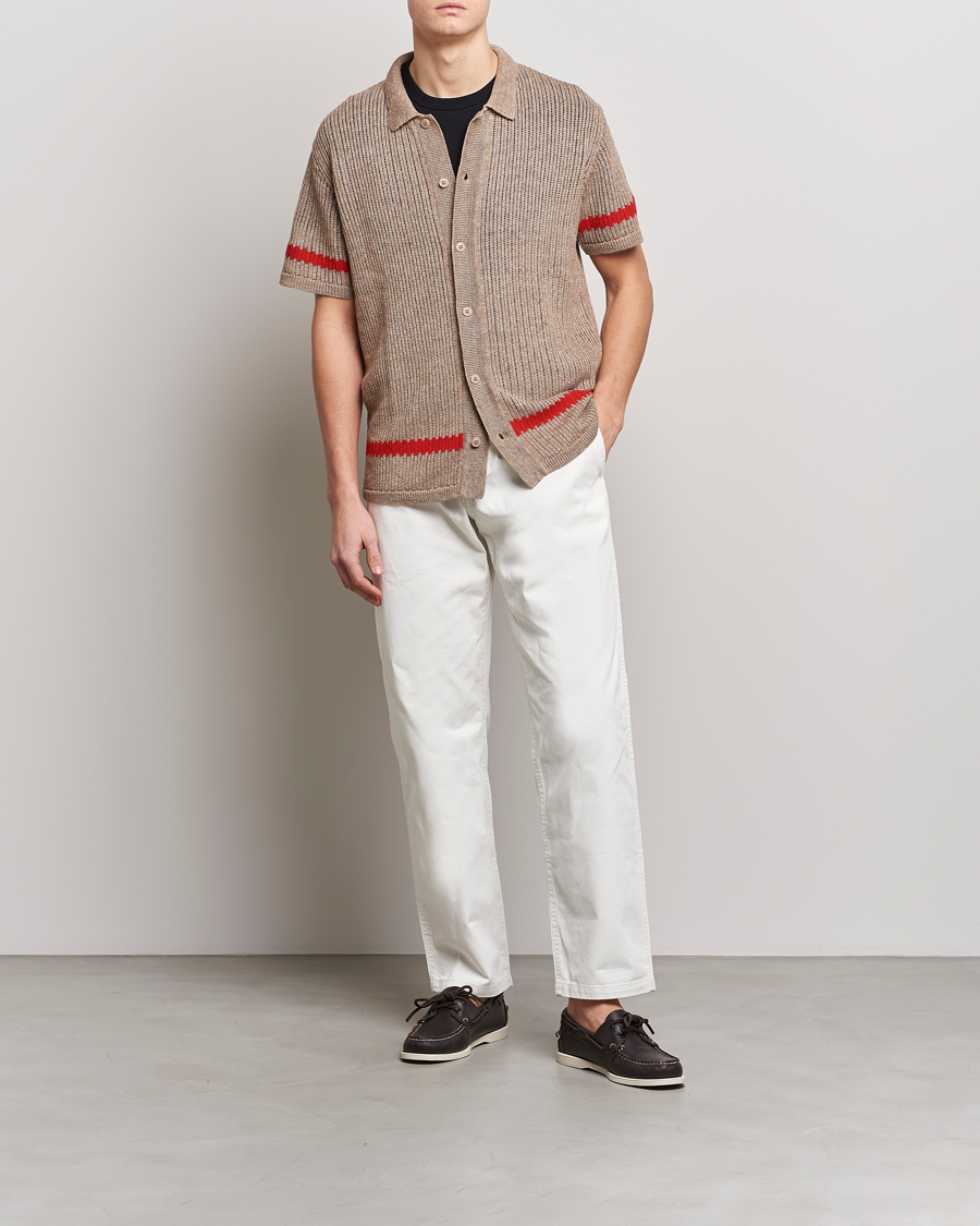 Hombres | Camisas | J.Lindeberg | Sky Knitted Linen/Merino Short Sleeve Shirt Beige