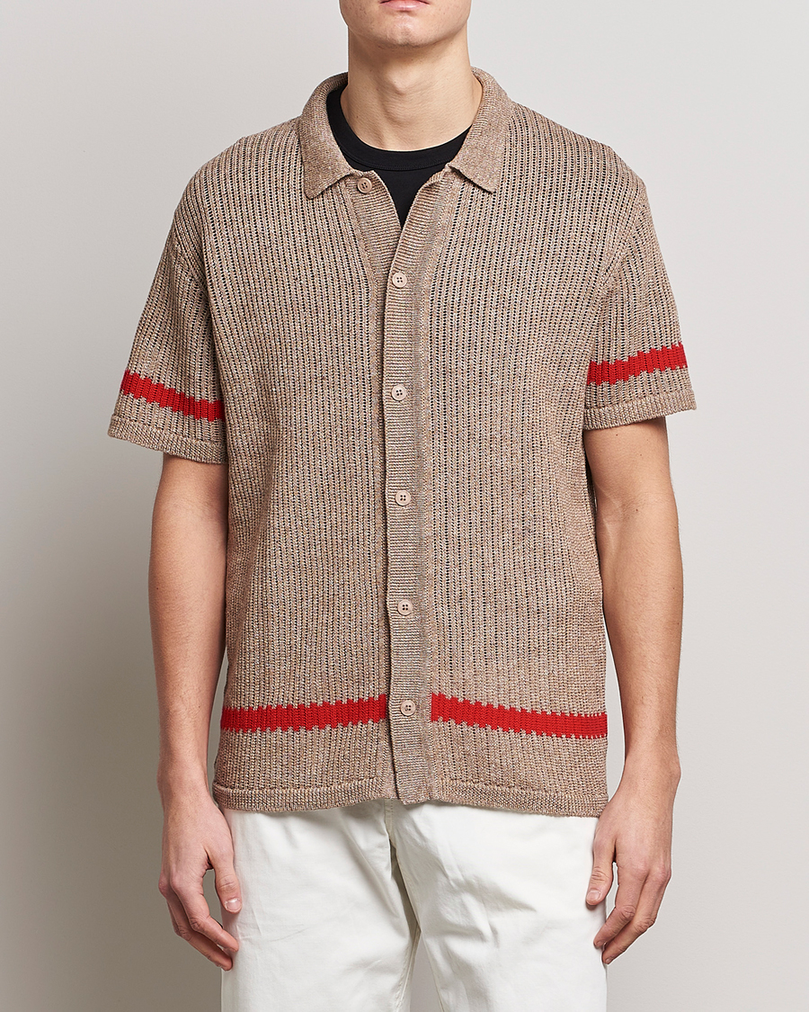 Hombres | Camisas | J.Lindeberg | Sky Knitted Linen/Merino Short Sleeve Shirt Beige