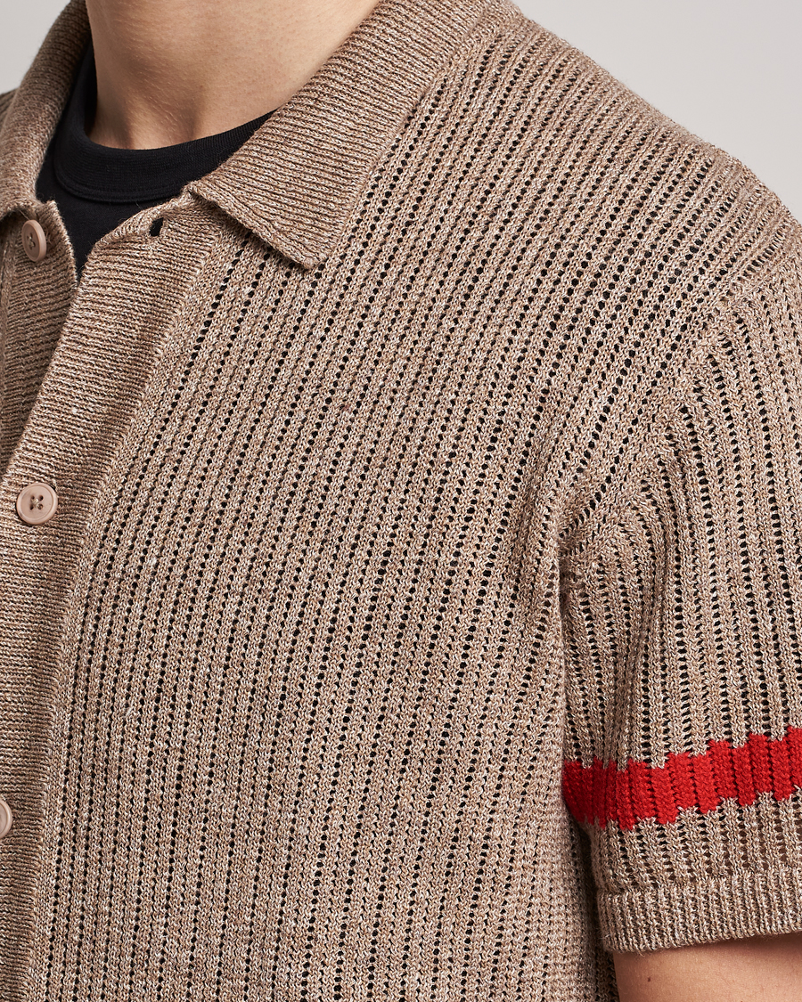 Hombres | Camisas | J.Lindeberg | Sky Knitted Linen/Merino Short Sleeve Shirt Beige