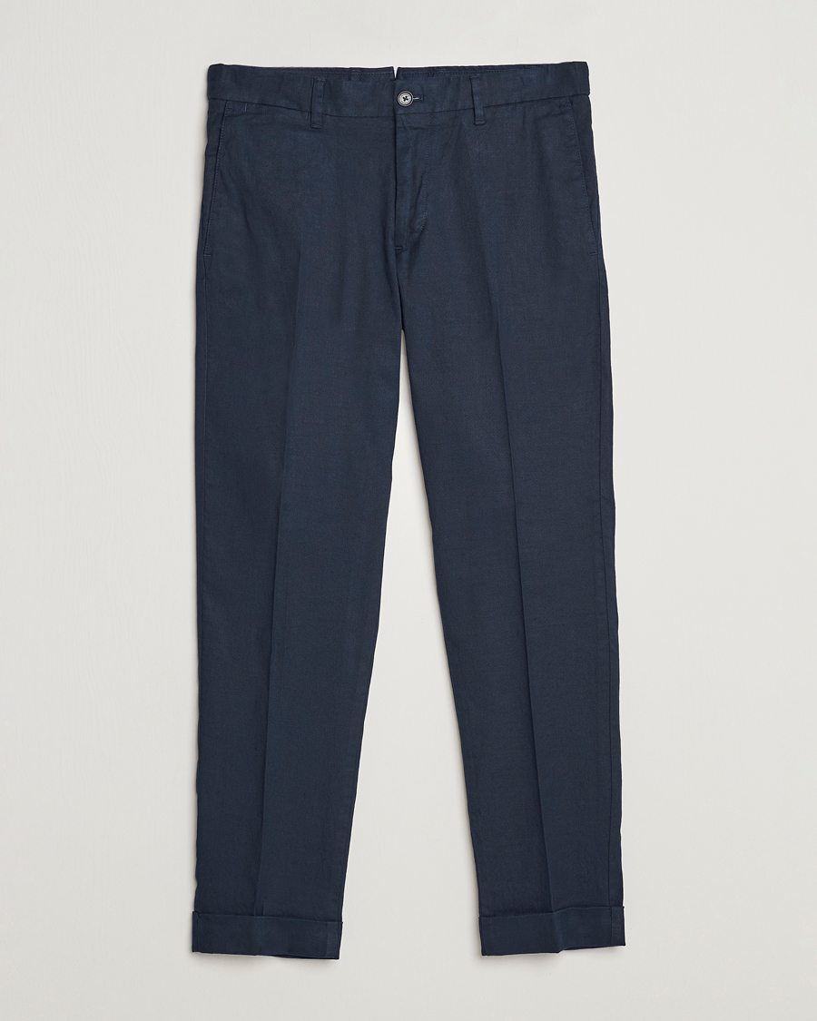 Hombres | Pantalones | J.Lindeberg | Grant Stretch Cotton/Linen Trousers Navy
