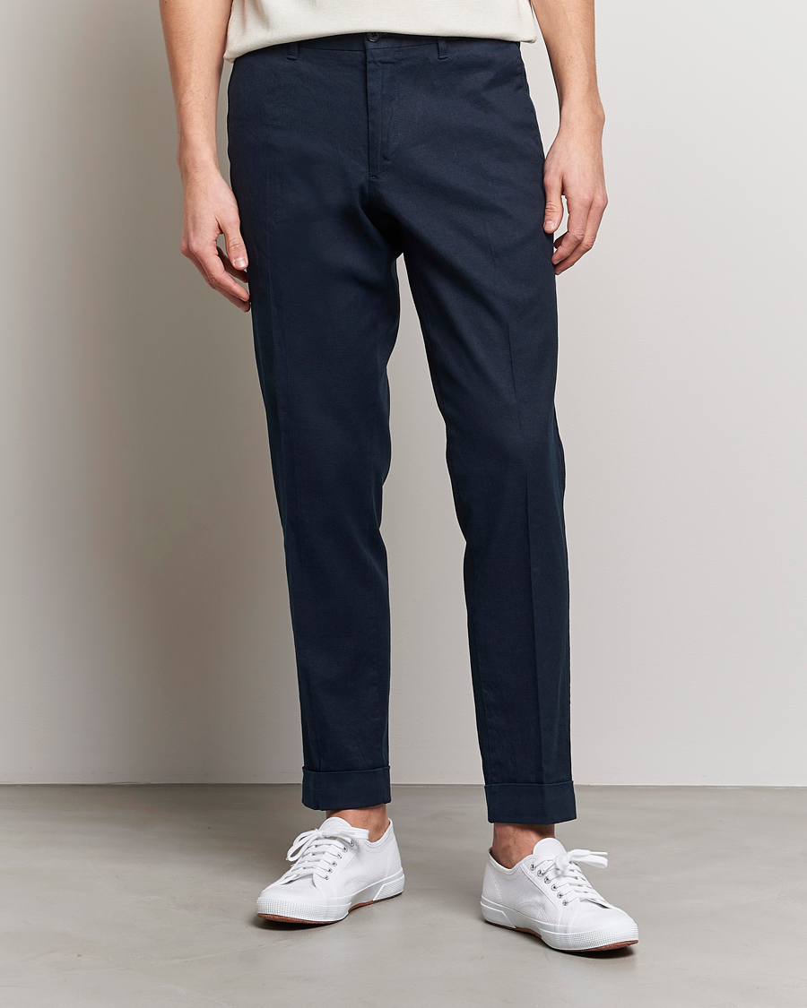 Hombres | Pantalones | J.Lindeberg | Grant Stretch Cotton/Linen Trousers Navy