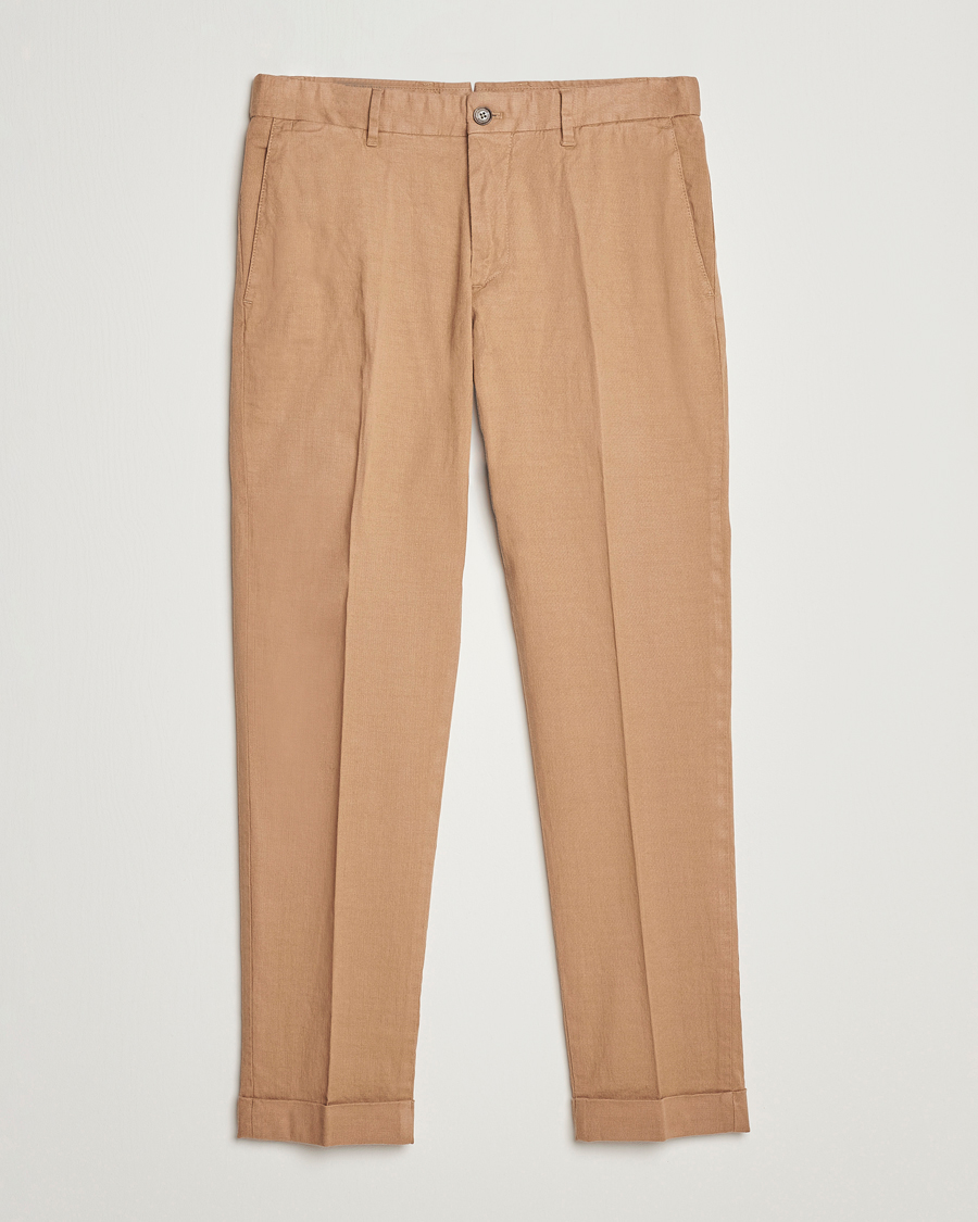 Hombres | Pantalones | J.Lindeberg | Grant Stretch Cotton/Linen Trousers Tiger Brown
