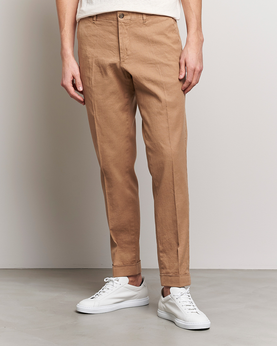 Hombres | Pantalones | J.Lindeberg | Grant Stretch Cotton/Linen Trousers Tiger Brown