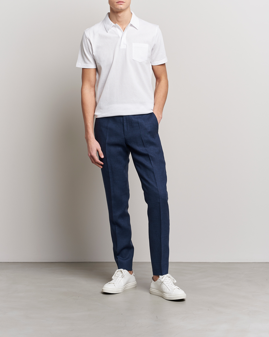 Hombres | Pantalones | J.Lindeberg | Grant Super Linen Trousers Blue Indigo