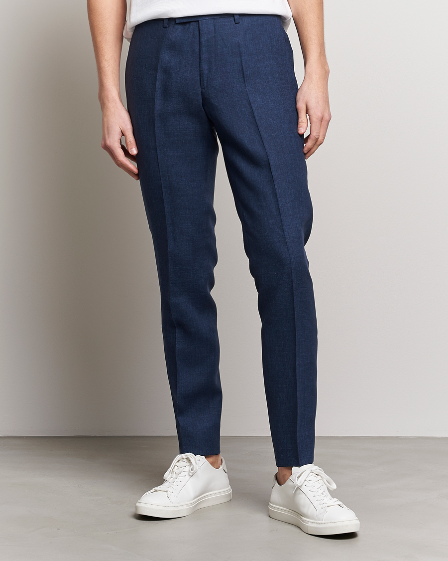 Hombres | Pantalones | J.Lindeberg | Grant Super Linen Trousers Blue Indigo