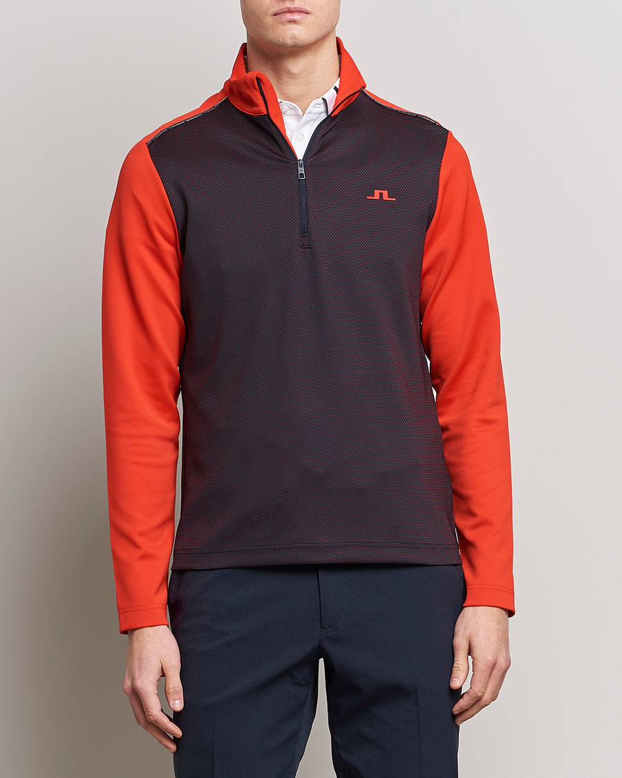 Hombres | Jerséis y prendas de punto | J.Lindeberg | Terry Mid Layer Half Zip Fiery Red