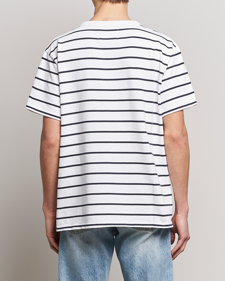 Hombres | Camisetas | Jeanerica | Hervé Striped Heacy Crew Neck T-Shirt White/Navy