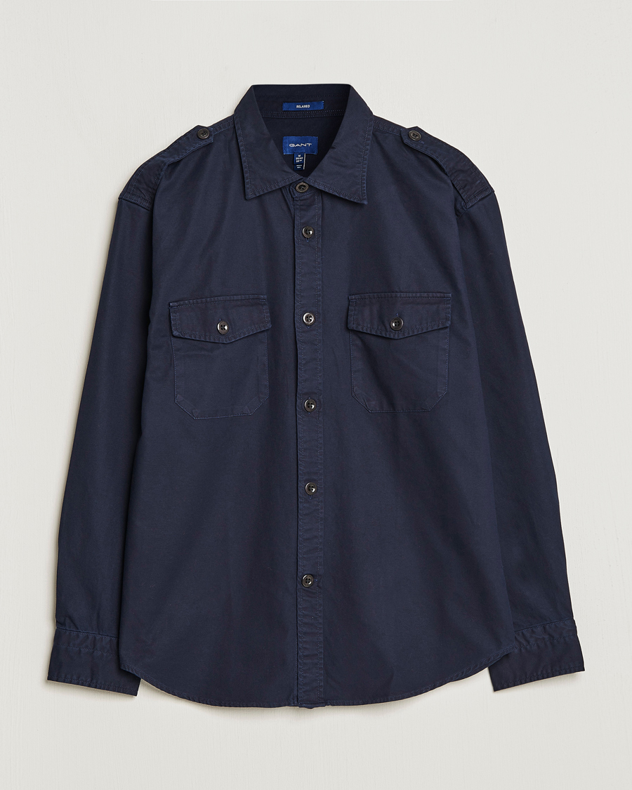 Hombres | Camisas | GANT | Solid Twill Overshirt Evening Blue