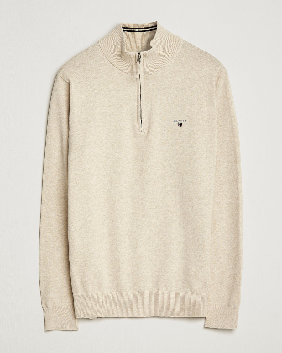 Hombres | Jerséis y prendas de punto | GANT | Classic Cotton Half Zip Ocra Melange