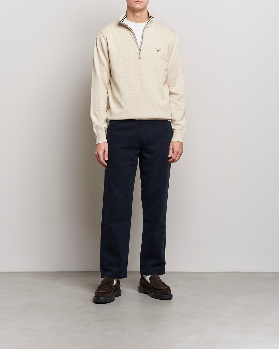 Hombres | Jerséis y prendas de punto | GANT | Classic Cotton Half Zip Ocra Melange