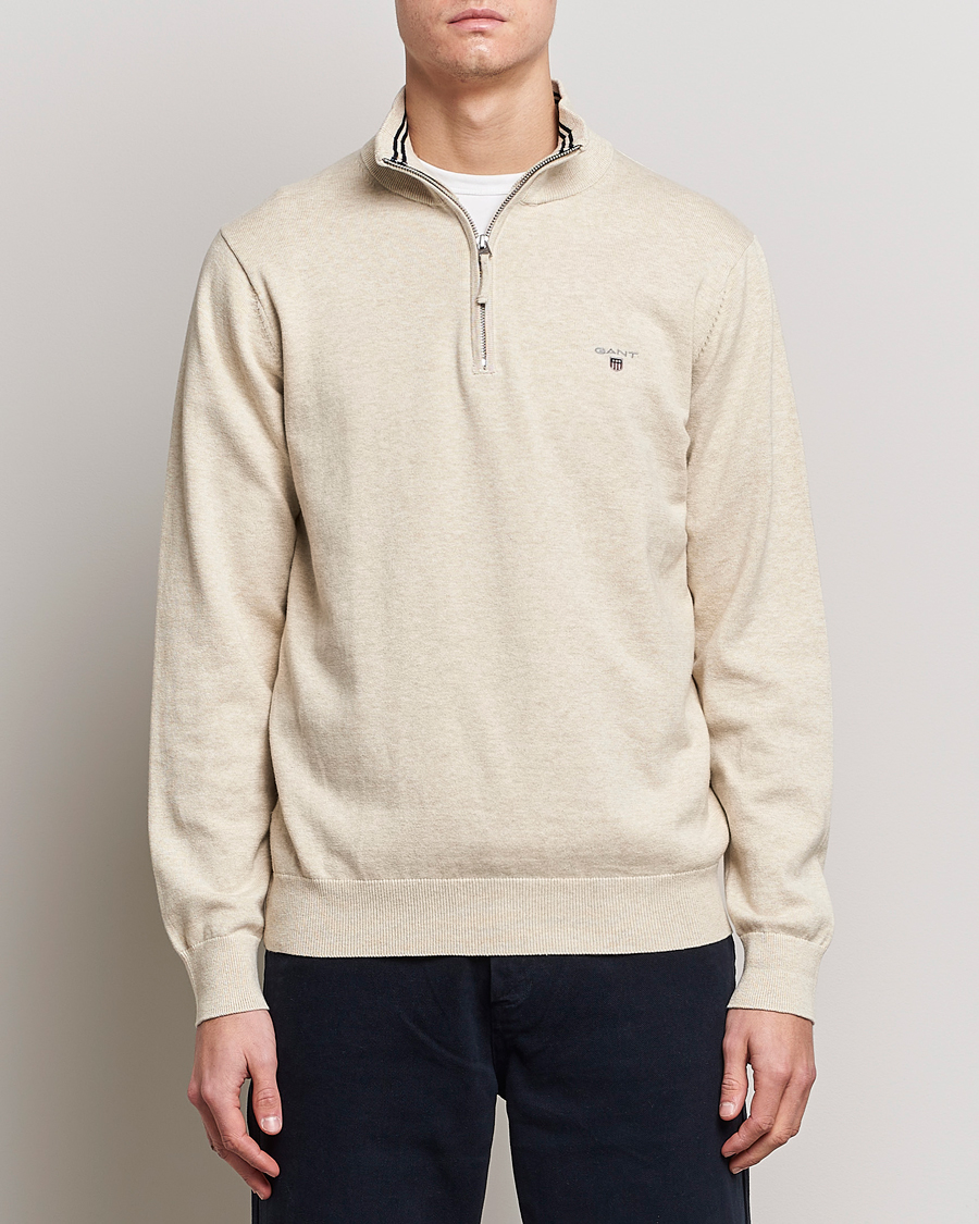 Hombres | Jerséis y prendas de punto | GANT | Classic Cotton Half Zip Ocra Melange