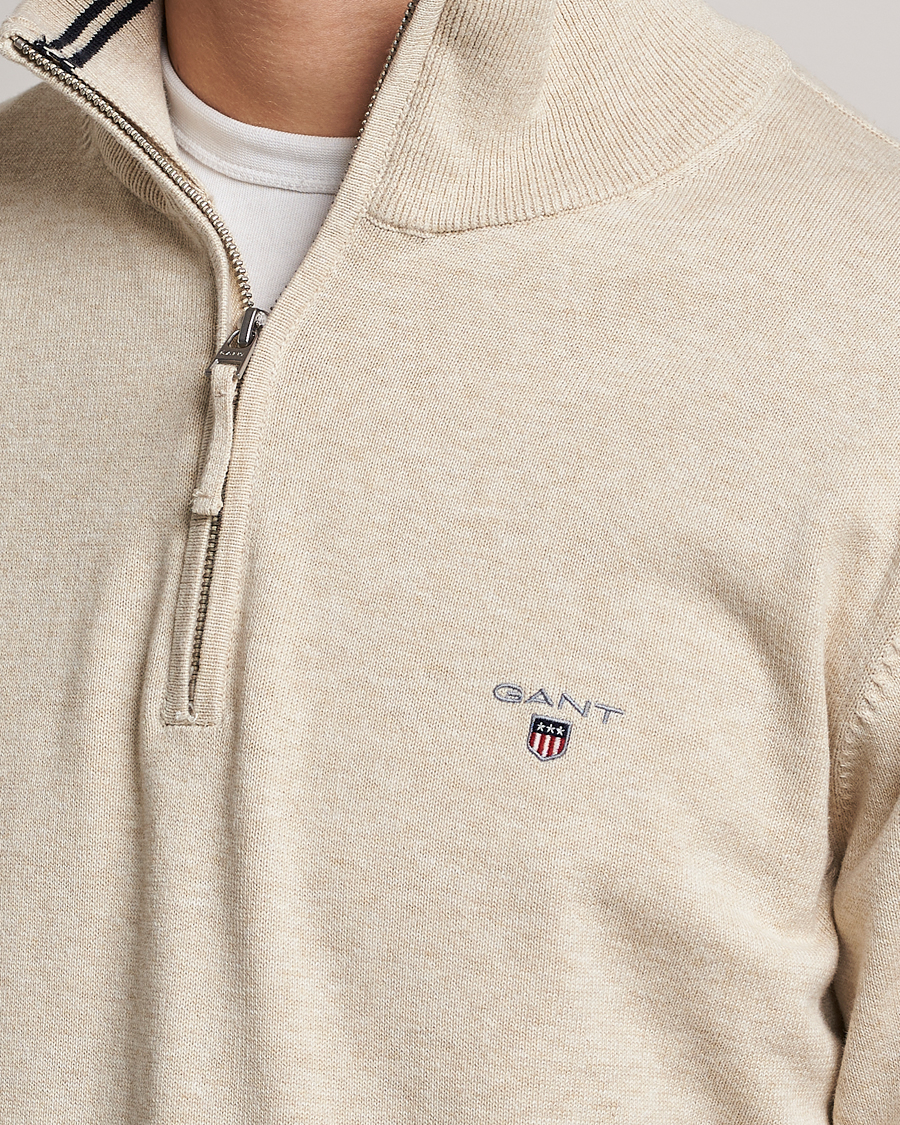 Hombres | Jerséis y prendas de punto | GANT | Classic Cotton Half Zip Ocra Melange