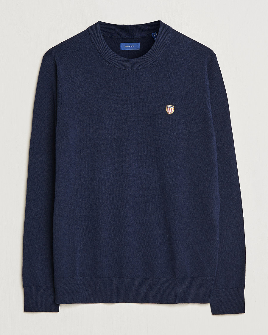 Hombres | Jerséis y prendas de punto | GANT | Banner Shield Lambswool Crew Neck Eavning Blue