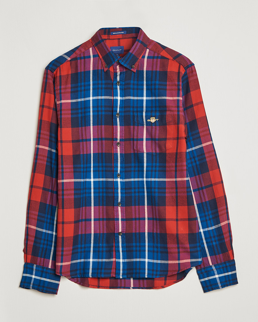 Hombres | Camisas | GANT | Regular Plaid Flannel Shirt Ruby Red