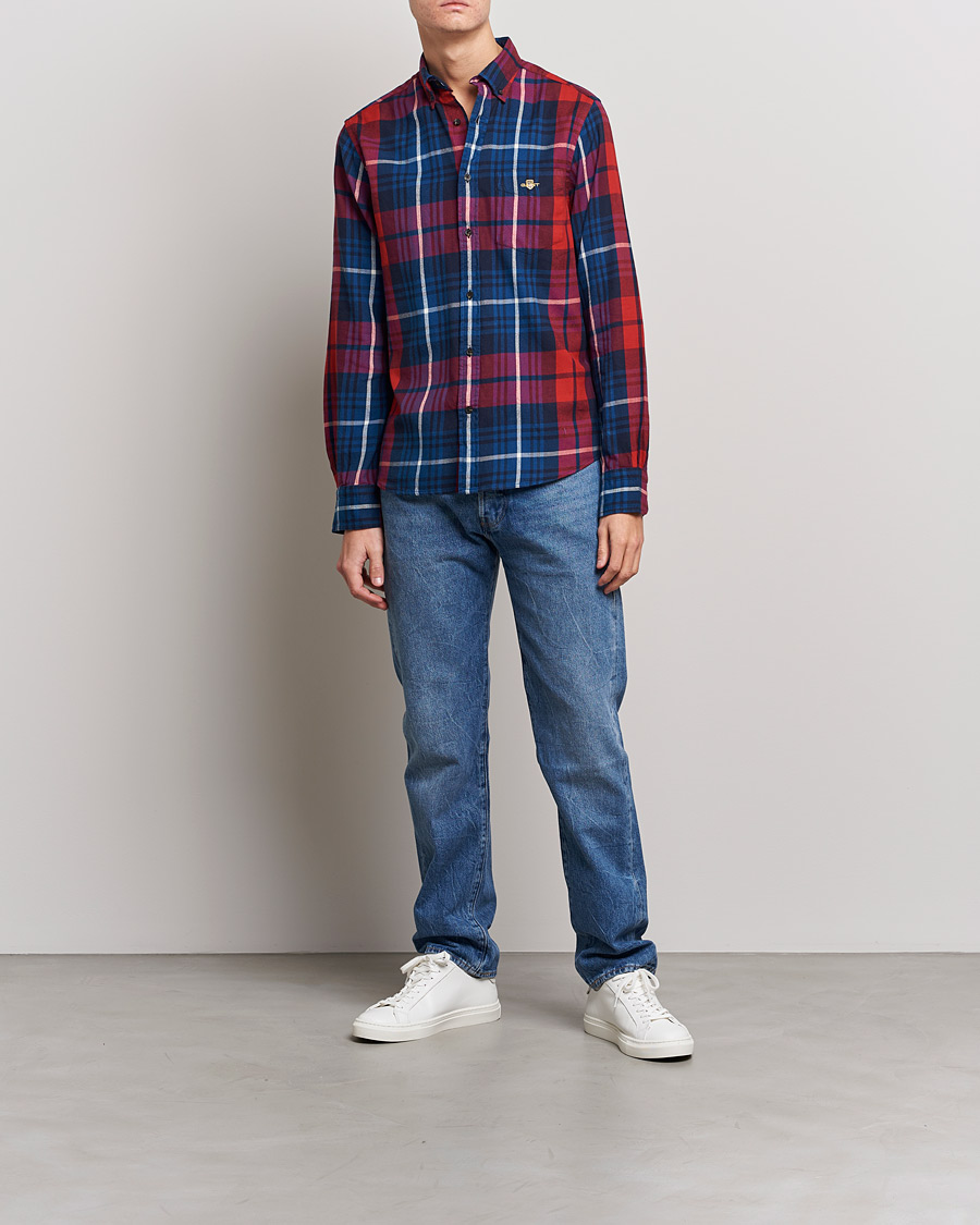 Hombres | Camisas | GANT | Regular Plaid Flannel Shirt Ruby Red